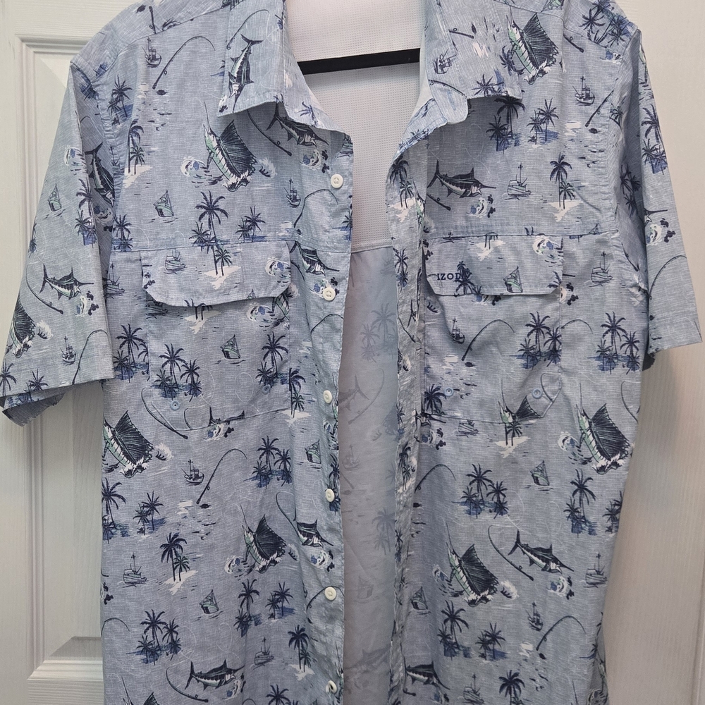 IZOD Saltwater Marlin Print Men's Fishing Shirt XL